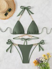 Vaytide Bãi biển mùa hè Chuỗi kim cương giả có dây buộc bên hông - xanh quân đội - Xem 6