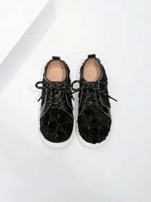 儿童黑色系带休闲平底运动鞋