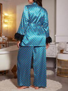 大码几何图案法兰绒睡衣套装