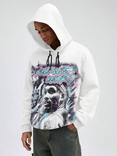 Street Life Felpa con cappuccio a maniche lunghe casual e larga da uomo con slogan e grafica, autunno