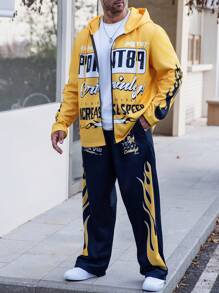 Manfinity LEGND Bộ đồ vest thường ngày in chữ cỡ lớn cho nam có mũ trùm đầu và quần có khóa kéo phía trước, mùa thu - Nhiều màu - Xem 3