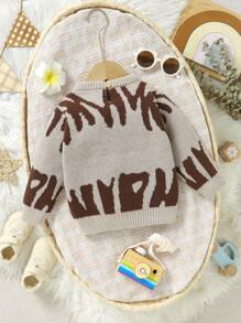 SHEIN Baby Boy Round Neck Casual Long Sleeve Sweater, Everyday Wear - Khaki - View 2