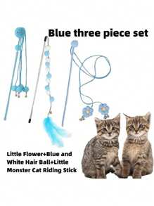 粉色猫咪爱好者和猫妈妈爱逗猫棒 3 件/套 带花朵图案、章鱼图案、丝带，适合猫咪爱好者和猫妈妈爱圣诞节作为节日礼物