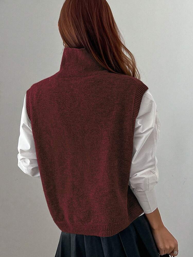 Women's Solid Color Turtleneck Sweater Vest, Suitable For Chinese New Year , Spring And Autumn