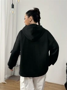 SHEIN Unity 女士抓绒超大款连帽衫，印有性感图案，秋季运动套头衫 - 黑色 - 查看 2