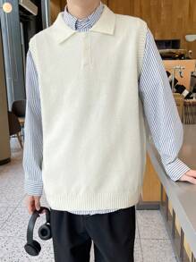 Claim Dot Plus Size Men's Button Front Sleeveless Casual Top - Apricot - View 3