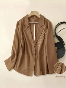Chaqueta de blazer bordada talla grande para mujer, nuevo lanzamiento de otoño - Caqui - Ver 1