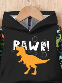 SHEIN Baby Boy Casual Losse & Zachte Comfortabele Gebreide Hoodie Sweatshirt En Broek Set Met Klassieke Dinosaurus Print, Geschikt Voor Herfst/Winter
