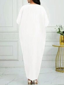 SHEIN Lady Váy Kaftan tay cánh dơi cổ xẻ mùa thu đông - trắng - Xem 2