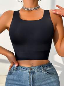 1 chiếc áo ngực cơ bản không tay trơn, mặc thường ngày cho phụ nữ - màu đen - Xem 4