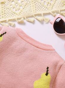 Baby/Toddler Girls Knitted Pear Graphic Stretchy Sweater Dress, Cute And Versatile, Autumn/Winter - Pink - View 4