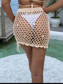 Swim Vcay 女士夏季服装 女士 波西米亚风 透明镂空前系带贝壳装饰罩衫裙 夏季