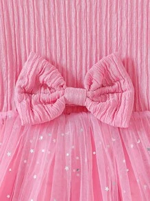 SHEIN Glamorique Kids 小女孩新款粉色星星亮片网纱芭蕾舞裙公主派对礼服蝴蝶结长袖春秋儿童粉色连衣裙粉色公主裙儿童连衣裙粉色 - 粉色 - 查看 8
