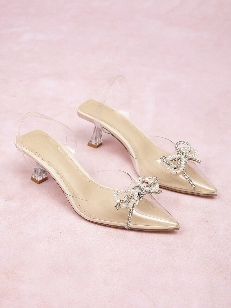 CUCCOO CURVES Woman Shoes Plus Size Fashion Bowknot, Beaded Flower, Nude Tpu, Kitten Heel, Pointed Toe Shoes Wedding Shoes For Spring And Summer Vacation Shoes Summer Halloween Christmas