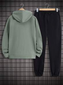 RueChic Cotton Men Letter Printed Regular Hoodie Set - Army Green - View 2