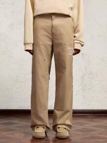 AKNOTIC Business Casual Pantalones casuales de pierna recta holgados y de cintura media para hombres, aptos para uso diario - Caqui - Ver 5