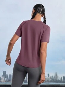 In My Nature 女士时尚简约纯色剪裁下摆户外T恤徒步旅行女装 - 紫丁香色 - 查看 2
