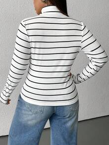 CovetEZ 秋冬季大码高领条纹针织打底毛衣 - 黑色 - 查看 2