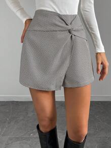 Chiquease Shorts casuales con estampado de cuadros para mujer, versátiles, para otoño/invierno