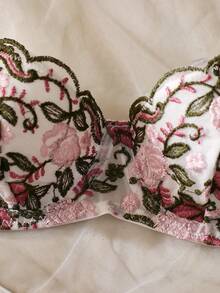 Floral Rose Embroidered Lace Romantic Countryside Lingerie Set - Multicolor - View 5
