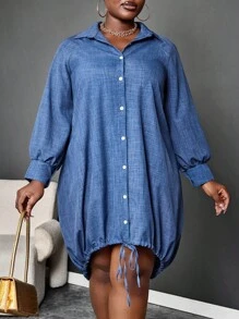 Maweii 1 chiếc váy maxi dài tay dài giản dị màu trơn cỡ lớn cài nút phía trước ngắn phía sau trang phục dành cho nữ - Màu xanh lam - Xem 4