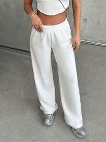 SHEIN Women's Casual Solid Mid Rise Straight Leg Sweatpants