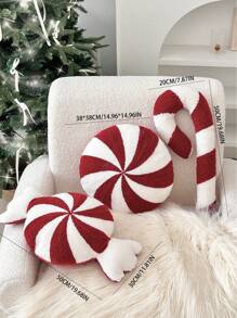 1 Stück Weihnachtsdeko Zierkissen, Zuckerstange, rund, Atmosphärendekoration, geeignet für Wohnzimmer Sofa, Schlafzimmer Bettnähe Dekoration - Rot-Weiß - Übersicht 4