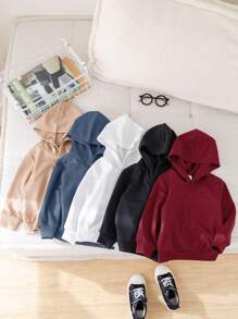 SHEIN Leap Crew 5件/包 男女宝宝可爱休闲纯色套头卫衣，百搭易穿，适合秋冬季节，幼儿园、户外、运动、日常穿着 - 彩色 - 查看 9