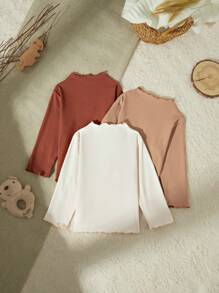 SHEIN 3 件套幼儿女童休闲百搭经典百搭简约优雅立领长袖上衣，柔软针织面料适合外出、家居服和秋冬季