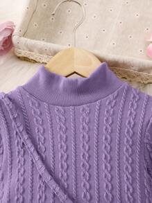 SHEIN 少女休闲百搭针织纹理斜挎长款卫衣。适合女孩在休闲场合穿着，适合春、秋、冬季节，展现休闲时尚的态度。 - 紫色 - 查看 5