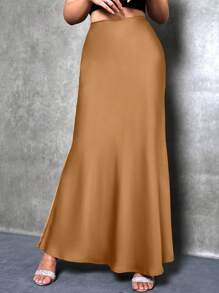 Glamine Váy Maxi trơn màu đơn giản thanh lịch dành cho nữ, mùa thu - Đồng - Xem 6