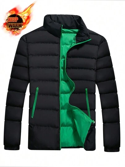 Manfinity Sport Corelite Chaqueta acolchada con cremallera y cuello alto tipo "boyfriend" para hombre, ropa deportiva de invierno