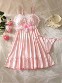 Đầm xòe nơ dễ thương cho bé gái + Quần, Bộ đồ ngủ gợi cảm cho nữ - Hồng - Xem 6