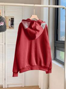 SHEIN EZwear Damen Herbst Langarm Reißverschluss Vorne Kapuze Strass Totenkopf Print Lose Sweatshirt