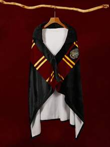 HARRY POTTER X SHEIN 动物图案刺绣连帽抓绒毯，可穿戴，礼品，春/冬，返校季 - 黑色 - 查看 4