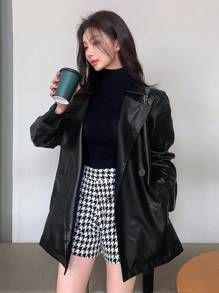 Livesso Cinturón de unicolor de cintura suelta para mujeres, chaqueta regular - Negro - Ver 5