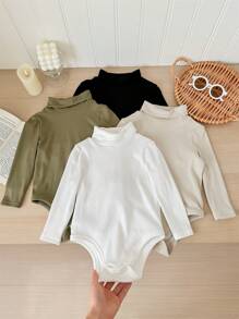 SHEIN Leap Crew 4件套男婴男女通用连体衣，柔软弹力罗纹针织面料，长袖连体衣，日常必备