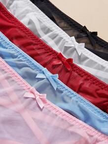 5pcs/Set Plus Size Lace Patchwork Fantasy Elegant Series Cross Strap Bowknot Panties - Multicolor - View 4