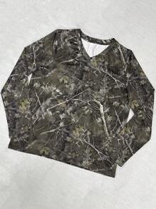 INAWLY 女款树枝印花 V 领长袖休闲 T 恤，秋季 - 軍綠色 - 查看 4