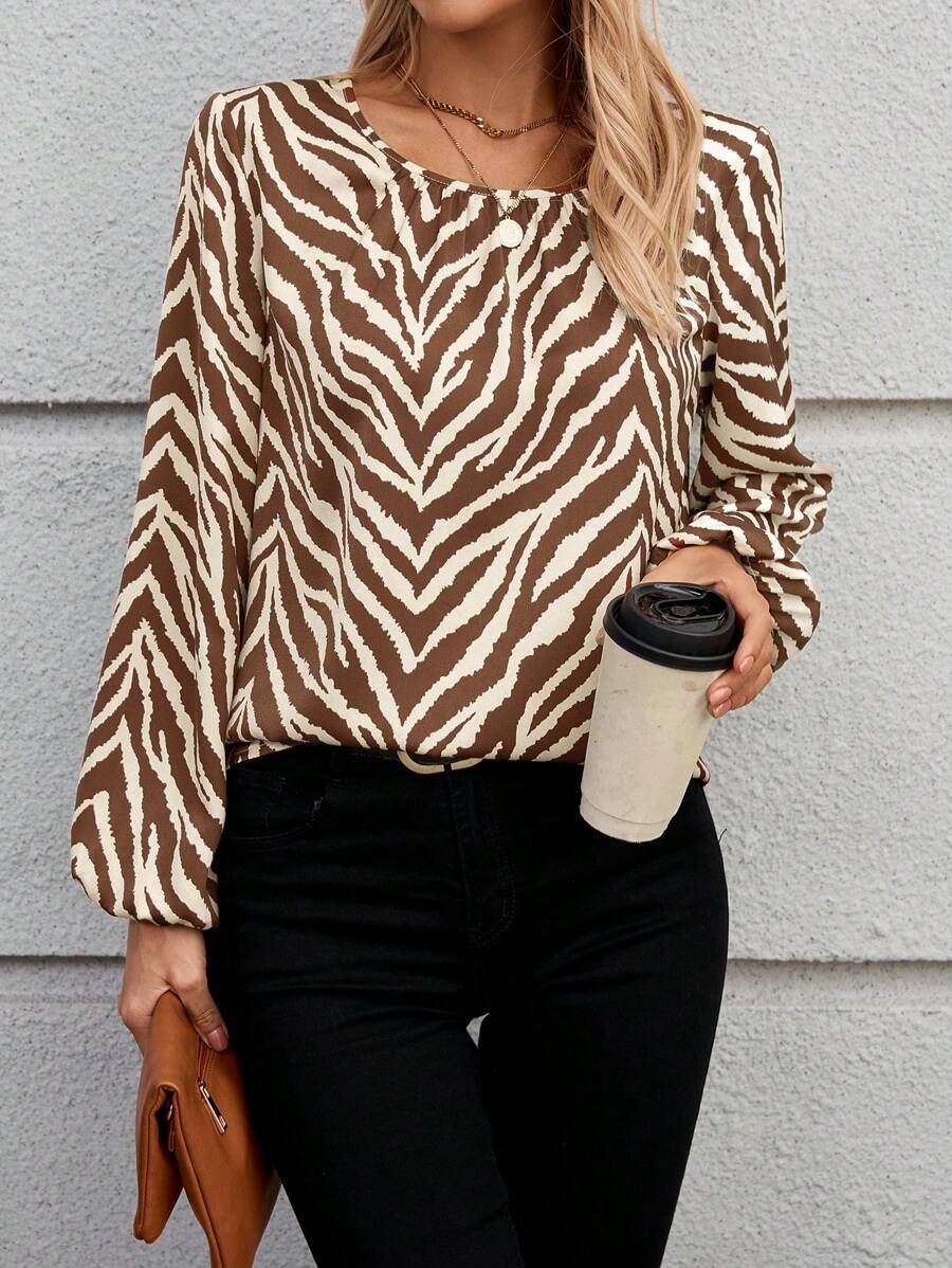 EMERY ROSE 女士圆领长袖花卉印花休闲衬衫 - 彩色 - 查看 1