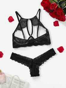 Bộ đồ lót ren gợi cảm không dây 2 món dành cho nữ - màu đen - Xem 1