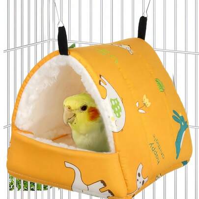 1 件卡通印花保暖羊毛三角形睡窝适用于鹦鹉仓鼠龙猫松鼠秋冬宠物床