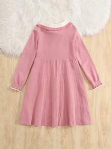 SHEIN 青少年女孩休闲合身彼得潘领花卉反领 A 字形毛衣连衣裙 - 粉色 - 查看 2