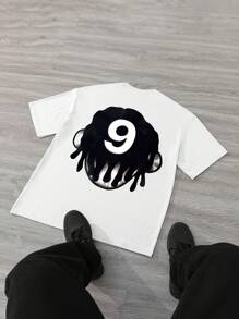 Manfinity EMRG 男士 T 恤，男士青春街头风格卡通图案印花宽松白色短袖 T 恤，正反面双面图案印花，图案 T 恤，趣味 T 恤，白色男士 T 恤 - 白色 - 查看 2