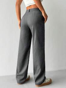 Flirla Pantalones rectos de oficina/trabajo con bolsillos oblicuos de estilo casual para mujer