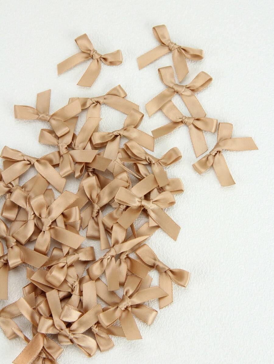 50Pcs/Pack Colorful Ribbon Bows Gift Packaging Decoration Handicraft Card Decoration, Hair Accessories, Jewelry Bows, Wedding Party Decoration-Khaki,Christmas Decoration Christmas Gifts - Khaki - View 1