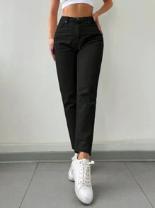 EURMUSE Quần Jeans Ống Thẳng Thường Ngày Có Túi Cho Nữ - màu đen - Xem 5