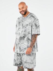 Manfinity VCAY Plus Size Men's Casual Loose Knitted T-Shirt And Shorts Set