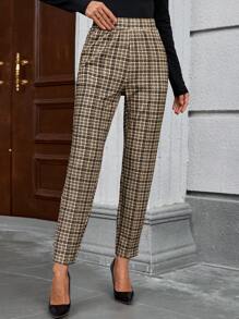 EMERY ROSE Women's Plaid Pocket Cone Casual & Work Pants