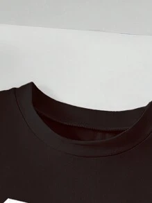T-shirt quotidien décontracté à manches courtes et col rond pour adolescentes - Noir - Voir 4